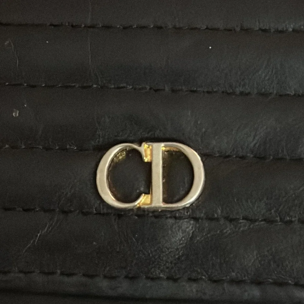Christian Dior black leather trifold wallet